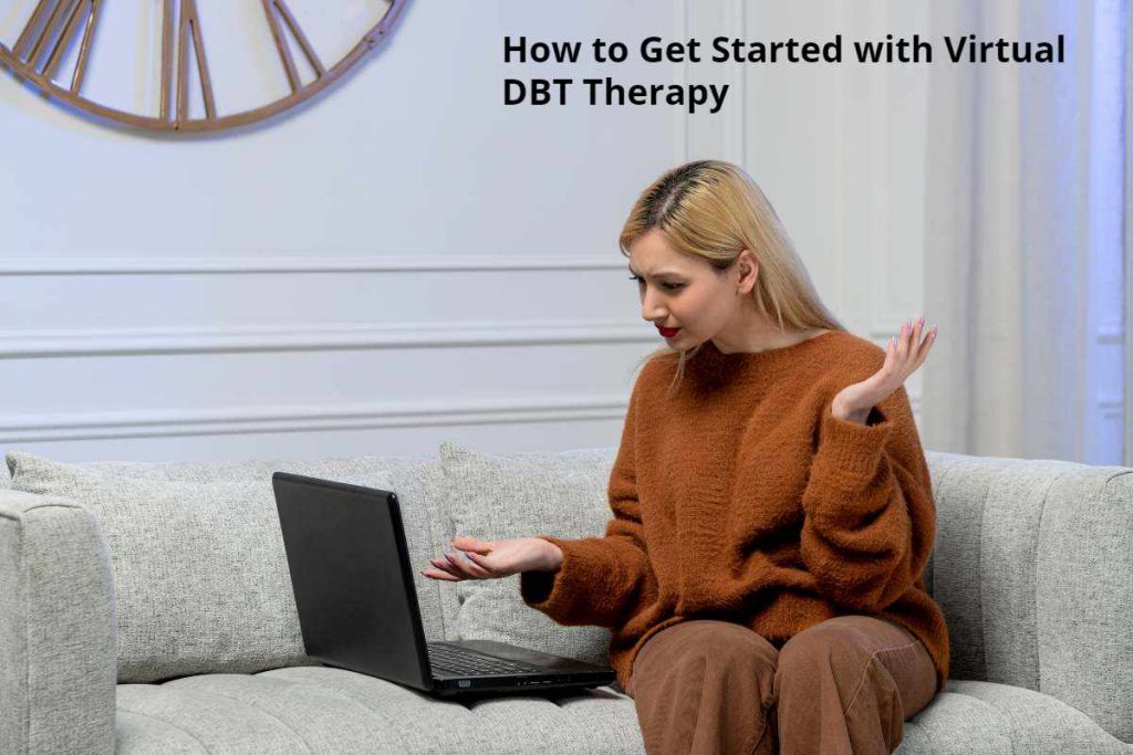 Client setting up laptop for online DBT session