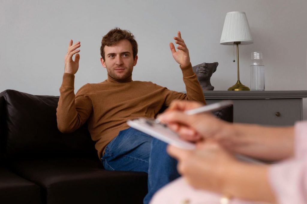 Person in a calm therapy session reflecting on a transformative journey